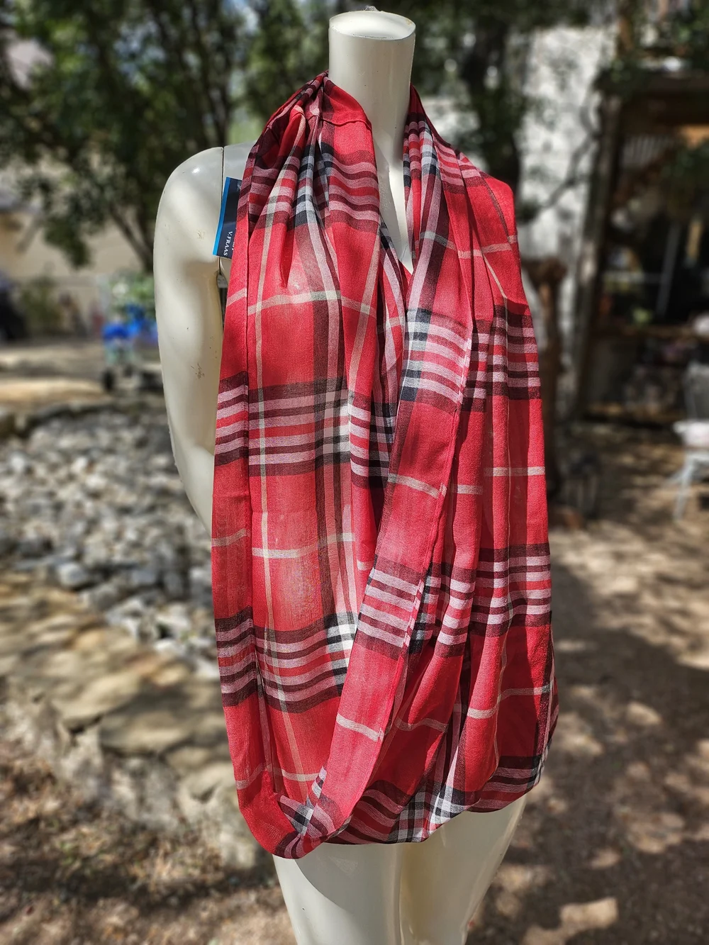 New W Tag V. FRAAS Red Plaid Infinity Scarf